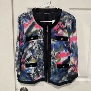 Michael Simon Sequin Multicolored Purple Black Zip Jacket Womens size XL